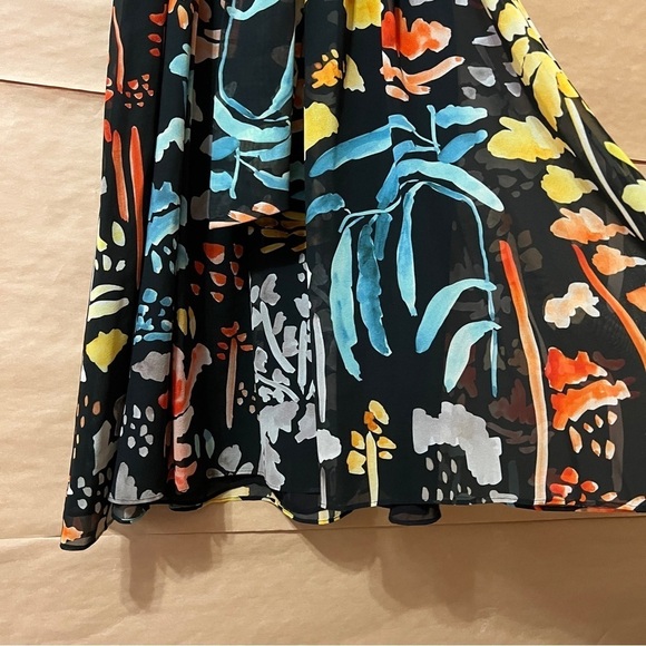 Lafayette 148 | Nia Blooming Eden Silk Midi Dress Pleated Tie Waist Size M - Picture 10 of 15